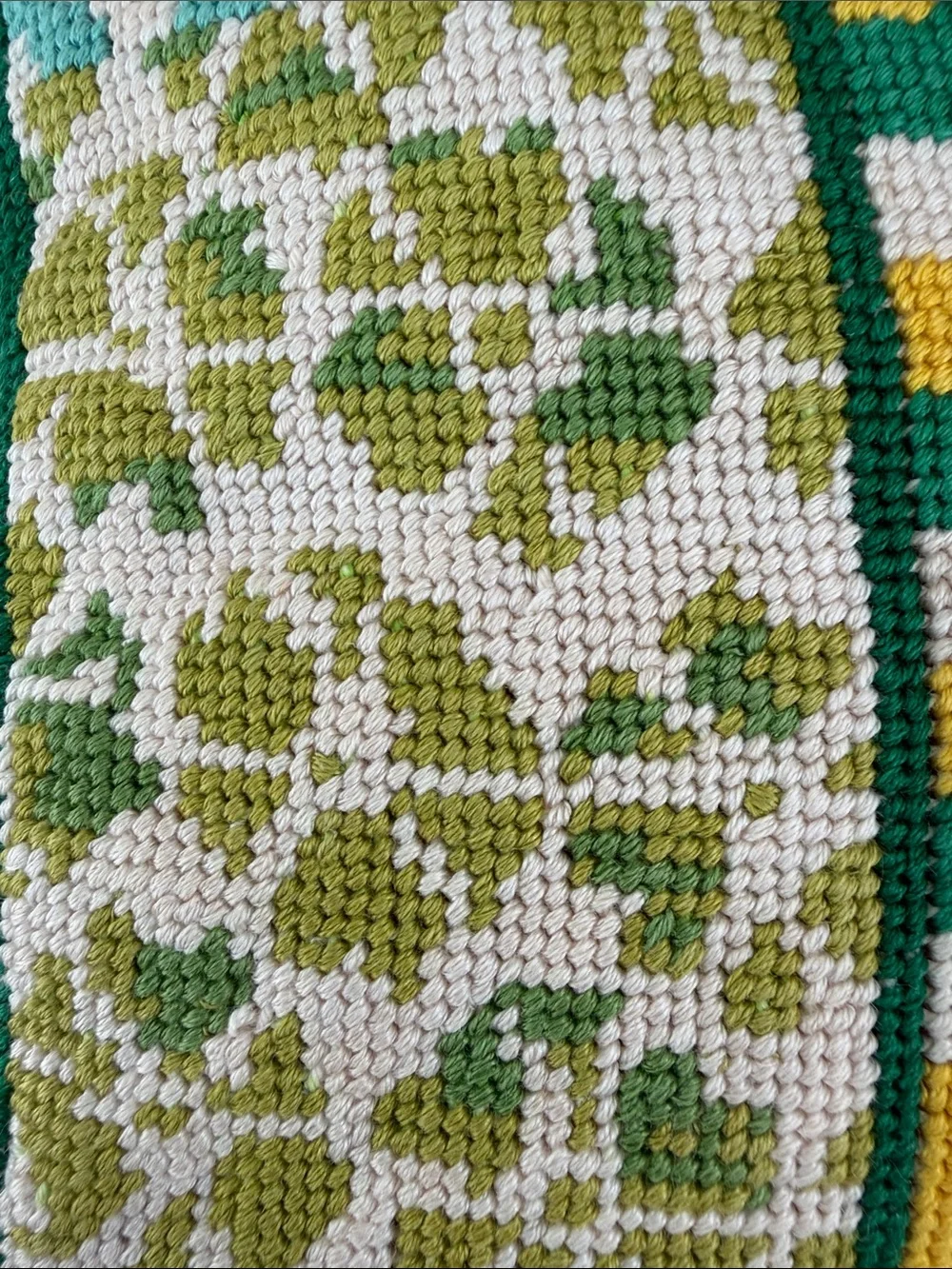 Vintage Needlepoint throw pillow Geometric Pattern w/floral botanical accents